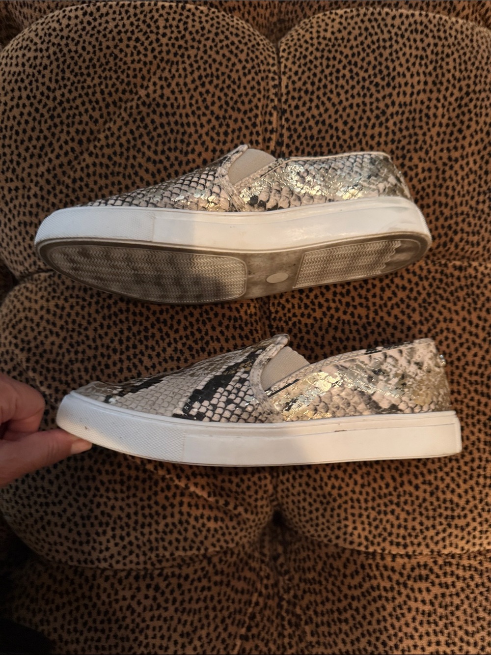 Steve Madden Metallic Silver & Black Snake-Print Slip-On Sneakers - Picture 2 of 4